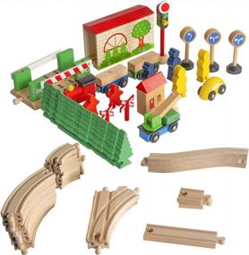 img 1 attached to 🚂 Funpeny Wooden Train Set: 60 Pcs of Fun & Adventure for Kids & Toddlers