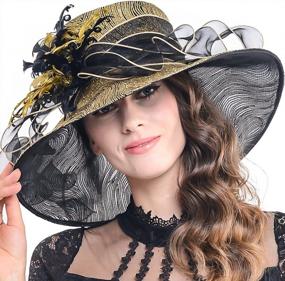 img 2 attached to Stylish Kentucky Derby Church Hats For Women - Perfect For Dress And Wedding - Golden Feather Accent