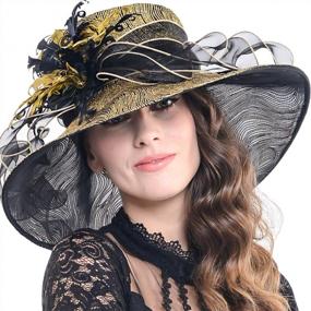 img 3 attached to Stylish Kentucky Derby Church Hats For Women - Perfect For Dress And Wedding - Golden Feather Accent
