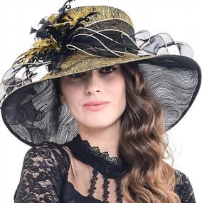 img 4 attached to Stylish Kentucky Derby Church Hats For Women - Perfect For Dress And Wedding - Golden Feather Accent