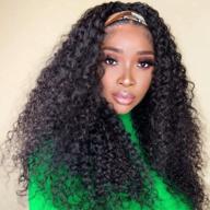 pizazz headband wig вьющиеся парики из человеческих волос нет парики на шнурке для чернокожих женщин плотность 150% парики машинного производства натуральный цвет (26 '', curly headband wig) логотип