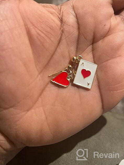 img 1 attached to 🃏 ONLYJUMP Unique Asymmetric Poker Card Earrings: Funny 18k Gold Plated Red Hearts and Black Spades Playing Cards Ace Dangle Drop Hypoallergenic Jewelry Gift for Women and Girls review by Denise Woodcock