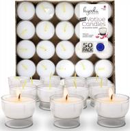 50-pack white unscented votive candles in clear plastic cup - 7 hour burn time | european made by hyoola tea lights logo