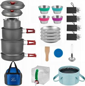 img 4 attached to Lightweight Camping Cookware Mess Kit For Family Hiking And Picnic - Includes Kettle, Pot, Frying Pan, Cups, Plates, Forks, Knives, Spoons, Carabiner - Available In 37, 27, Or 20 Piece Set