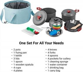 img 3 attached to Lightweight Camping Cookware Mess Kit For Family Hiking And Picnic - Includes Kettle, Pot, Frying Pan, Cups, Plates, Forks, Knives, Spoons, Carabiner - Available In 37, 27, Or 20 Piece Set
