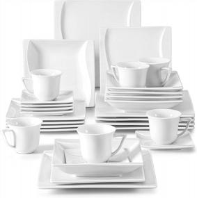 img 4 attached to MALACASA Carina 30-Piece Porcelain Ivory White Square Dinnerware Set For 6 - Plates, Bowls, Mugs And Saucers For Salad Pasta Dessert