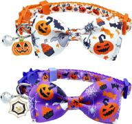 🐱 seo-optimized 2-pack halloween cat collar with bow tie and bell in purple and white - ideal kitty kitten breakaway pumpkin collar for girls and boys логотип