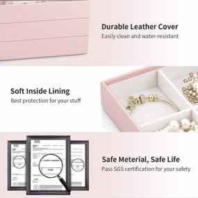 img 2 attached to Vlando Stackable Jewelry Tray, Medium PU Leather High-Capacity Jewelry Organizer, Drawer Dresser Storage Display Tray Box Case Holder For Earrings Ring Necklace Gifts (4 In 1 Set, Pink)