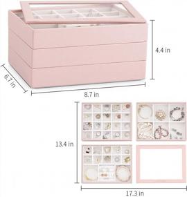 img 1 attached to Vlando Stackable Jewelry Tray, Medium PU Leather High-Capacity Jewelry Organizer, Drawer Dresser Storage Display Tray Box Case Holder For Earrings Ring Necklace Gifts (4 In 1 Set, Pink)