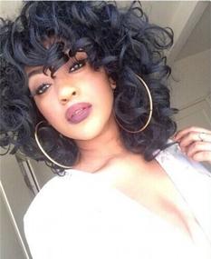 img 4 attached to Kinky Curly Wig For Black Women - Heat Resistant Synthetic Hair With Bangs & Accessories | ELIM Z014