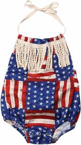img 4 attached to 4Th Of July Baby Girl Outfit USA Flag Stars Stripes Romper Headband Newborn Infant