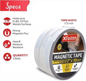 img 3 attached to XFasten 1/2-Inch X 10-Foot, Pack Of 3 Strong Magnetic Tape Roll, Sticky Magnetic Strips With Adhesive Backing For Crafts, DIY, Walls, Heavy Duty Magnetic Tape For Whiteboard, Adhesive Magnetic Strips
