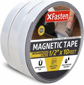 img 4 attached to XFasten 1/2-Inch X 10-Foot, Pack Of 3 Strong Magnetic Tape Roll, Sticky Magnetic Strips With Adhesive Backing For Crafts, DIY, Walls, Heavy Duty Magnetic Tape For Whiteboard, Adhesive Magnetic Strips