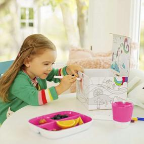 img 3 attached to Pink Munchkin Color Me Hungry 7-Piece Feeding Set For Toddlers: Plates, Bowl, Open Cup, And Utensils In A Gift Box