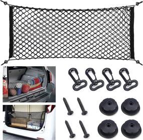 img 4 attached to 🚗 FYY Universal Rear Cargo Net - Adjustable Elastic Nylon Trunk Organizer 35.5" x 15.7" - Hooks and Screws Included - Perfect Fit for Cars, Jeep, SUV - Black