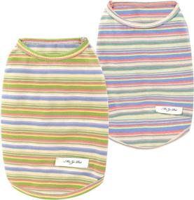 img 4 attached to YAODHAOD Dog Striped T-Shirt, Quick Dry Lightweight Stretchy Cotton Soft Tank Top, Sleeveless Vest Tee Shirt for Small Medium Dog Cat Clothes, 2Pack Large