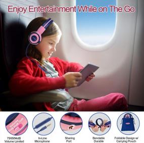 img 3 attached to 2 Pack Of SIMOLIO Kids Headphone With 75DB, 85DB, 94DB Volume Limited, Durable & Foldable Headphones With Mic For Kids, On-Ear Children Headphones With Storage Bag For Travel,School Daily(Pink,Yellow)