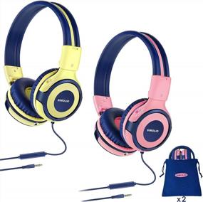img 4 attached to 2 Pack Of SIMOLIO Kids Headphone With 75DB, 85DB, 94DB Volume Limited, Durable & Foldable Headphones With Mic For Kids, On-Ear Children Headphones With Storage Bag For Travel,School Daily(Pink,Yellow)