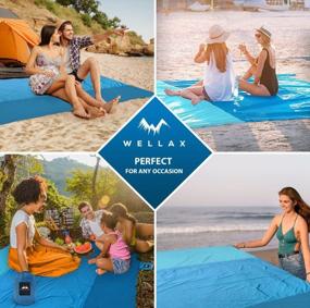 img 2 attached to WELLAX Waterproof Beach Blanket - 9X10 Ft, Sand Repellent, Lightweight And Durable For 8 Persons With 8 Pockets And 4 Stakes - Perfect For Picnics, Camping, Travel & Outdoor Activities.