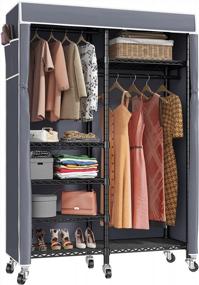 img 4 attached to Organize Your Wardrobe With VIPEK V14C Rolling Garment Rack - 6 Tier Heavy Duty Wire Shelving With Rods, Lockable Wheels And Grey Oxford Fabric Cover, Max Load 620Lbs