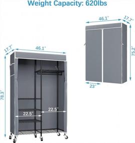 img 1 attached to Organize Your Wardrobe With VIPEK V14C Rolling Garment Rack - 6 Tier Heavy Duty Wire Shelving With Rods, Lockable Wheels And Grey Oxford Fabric Cover, Max Load 620Lbs
