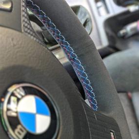 img 1 attached to 🚗 BMW E39 E46 All Black Suede Auto Steering Wheel Hand-Stitched Wrap Cover – Customizable