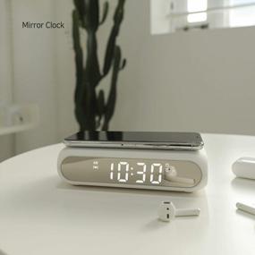 img 3 attached to Mooas Qi Wireless Charging Slim Mirror Desk Clock (White), Compact Digital Alarm Clock With USB Port, Wireless Charger For IPhone 8/8+/XS/XR/11/11Pro, Airpods, Samsung Galaxy S8/S9/S10
