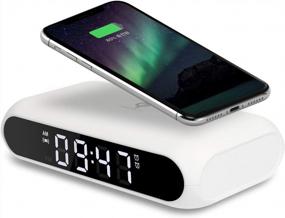 img 4 attached to Тонкие зеркальные настольные часы Mooas Qi с беспроводной зарядкой (белые), компактный цифровой будильник с USB-портом, беспроводное зарядное устройство для IPhone 8/8+/XS/XR/11/11Pro, Airpods, Samsung Galaxy S8/S9/S10