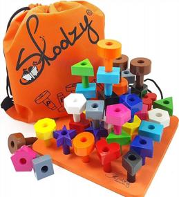 img 3 attached to Набор игрушек Skoolzy Peg Board для малышей - Штабелируемые пластиковые обучающие игрушки Peg Board