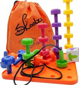 img 2 attached to Набор игрушек Skoolzy Peg Board для малышей - Штабелируемые пластиковые обучающие игрушки Peg Board