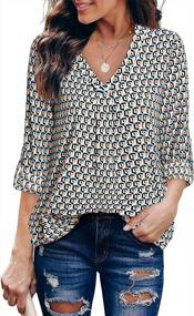 img 4 attached to Women'S V-Neck Blouse Tops With 3/4 Cuffed Chiffon Sleeves And Printed Design For Casual Wear - Youtalia