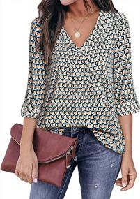 img 3 attached to Women'S V-Neck Blouse Tops With 3/4 Cuffed Chiffon Sleeves And Printed Design For Casual Wear - Youtalia