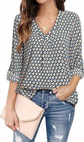 img 2 attached to Women'S V-Neck Blouse Tops With 3/4 Cuffed Chiffon Sleeves And Printed Design For Casual Wear - Youtalia