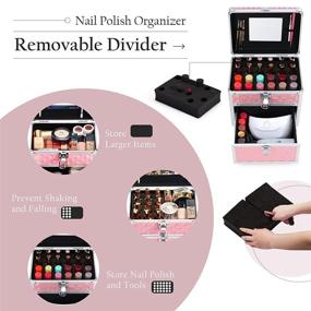 img 2 attached to Pink FRENESSA Makeup Train Case: Nail Polish Storage Organizer Box W/ Mirror, Drawers & Dividers For Manicure Travel Kit