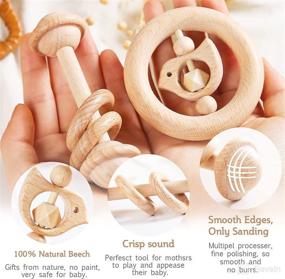 img 3 attached to 🐦 Montessori Bird Shape Grasping Toddler Toys - 2pc Set Wooden Rattles with Beech Wood Ring
