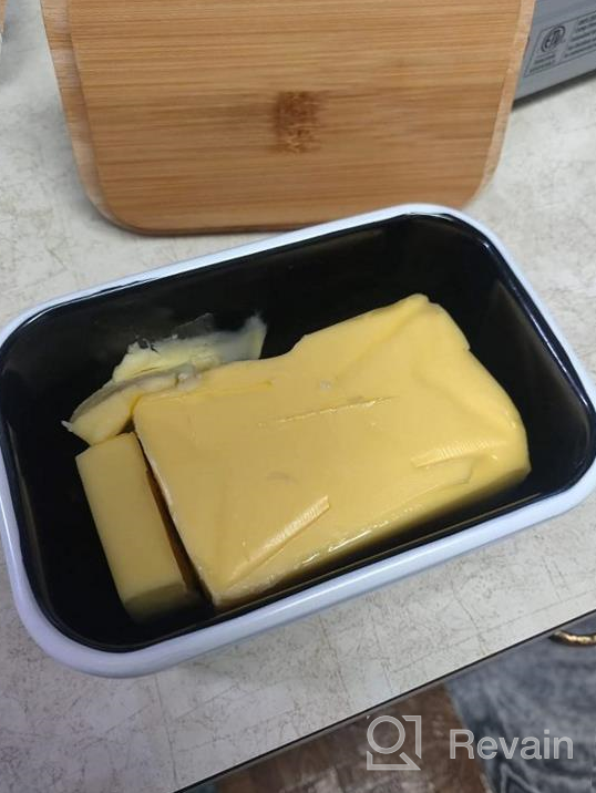 img 1 attached to Farmhouse-Style Butter Dish With Lid - Ceramic Countertop Butter Keeper For Fridge And Tabletop review by Brian Mendoza