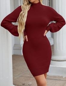 img 2 attached to Women'S Long Puff Sleeve Mock Neck Sweater Dress By TECREW | Knit Bodycon Pullover Mini Dress