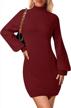 women's long puff sleeve mock neck sweater dress by tecrew | knit bodycon pullover mini dress logo