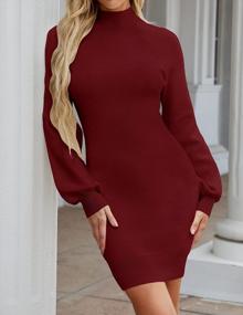 img 1 attached to Women'S Long Puff Sleeve Mock Neck Sweater Dress By TECREW | Knit Bodycon Pullover Mini Dress