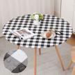 buffalo plaid waterproof table cover fits 36"-44", vinyl w/ flannel backing - misaya round fitted table cloth for fall halloween, black & white logo