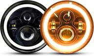 🔦 torchbeam 7 inch round led headlights - compatible with wrangler jk tj cj hummer h1 h2, h6024 amber halo turn signal white drl sealed beam headlamps 2pcs with h4-h13 adapter logo