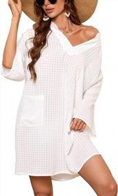 img 4 attached to Stylish And Comfortable Women'S Plaid Beachwear: Long Sleeve Cover Up Tunic Top By Bsubseach - Perfect For Beach Vacations!