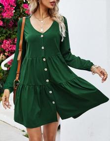 img 2 attached to Women'S Short/Long Sleeve Button Down Casual Loose Swing Babydoll Mini Dress