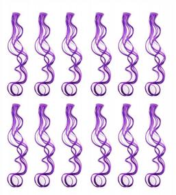 img 4 attached to 12PCS Colorful Party Highlights Clip-In Hair Extensions - Curly And Wavy Synthetic Hairpieces In One Color (Purple) By SWACC