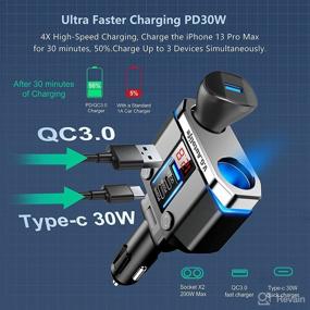 img 1 attached to 🔌 USB C PD 30W Fast Charger Car Cigarette Lighter Adapter with Type-C PD 20W Charger, QC3.0 for 12V/24V Vehicles, Separate Switch LED Voltmeter, Replaceable 15A Fuse for GPS/Dash Cam/Phone/iPad.