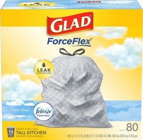img 4 attached to Glad ForceFlex Tall Kitchen Drawstring Trash Bags – 13 Gallon Trash Bag, Fresh Clean Scent With Febreze Freshness – 80 Count (Package May Vary)