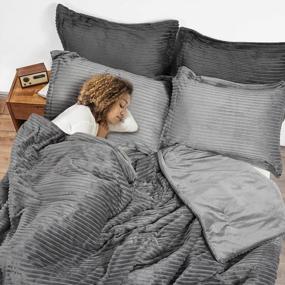 img 2 attached to Stay Cozy In Style With TILLYOU Corduroy King Comforter Set - Soft & Warm Polyester Bedding Set In Grey - Includes 3 Pieces With 2 Pillowcases