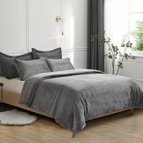 img 4 attached to Stay Cozy In Style With TILLYOU Corduroy King Comforter Set - Soft & Warm Polyester Bedding Set In Grey - Includes 3 Pieces With 2 Pillowcases