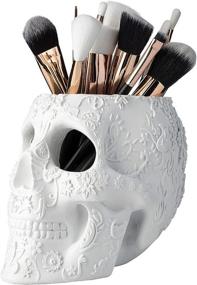 img 3 attached to Skull Makeup Brush, Candy Bowl & Pen Holder, Bowl, Spooky Goth Decorations, Extra Large, Strong Resin, Skeleton Skulls And Bones Organizer Bathroom Decor By Gute - Holiday Christmas Gifts (White)