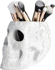 img 4 attached to Skull Makeup Brush, Candy Bowl & Pen Holder, Bowl, Spooky Goth Decorations, Extra Large, Strong Resin, Skeleton Skulls And Bones Organizer Bathroom Decor By Gute - Holiday Christmas Gifts (White)